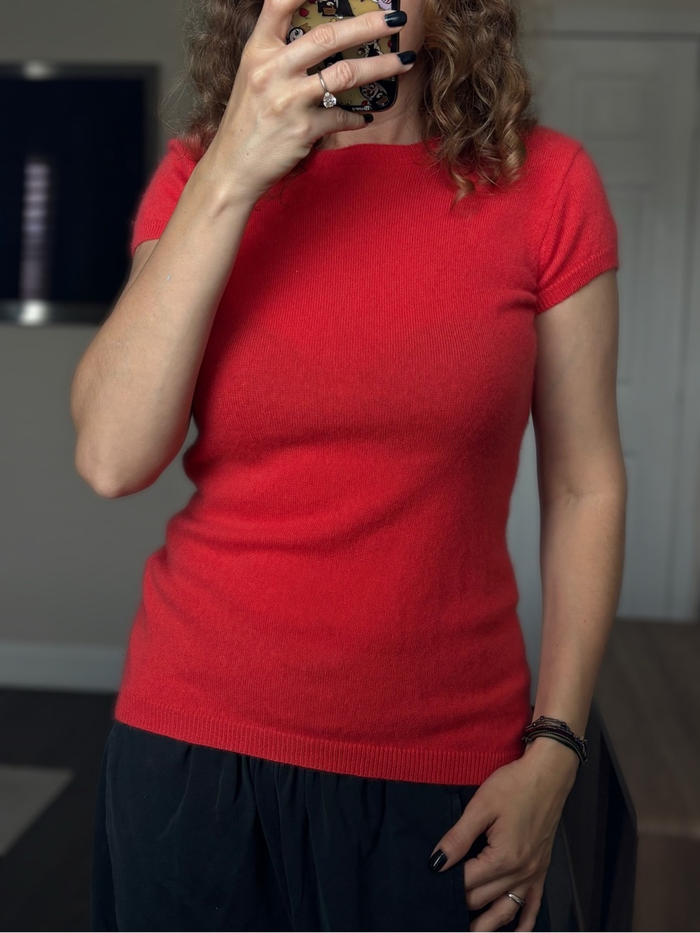 Sofie 100% cashmere Red Coral Short-Sleeve Knit Tee